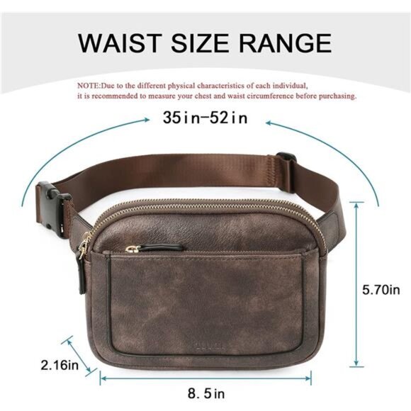 Mini Crossbody Waist Bag Adjustable Strap, Coffee - Picture 3 of 6